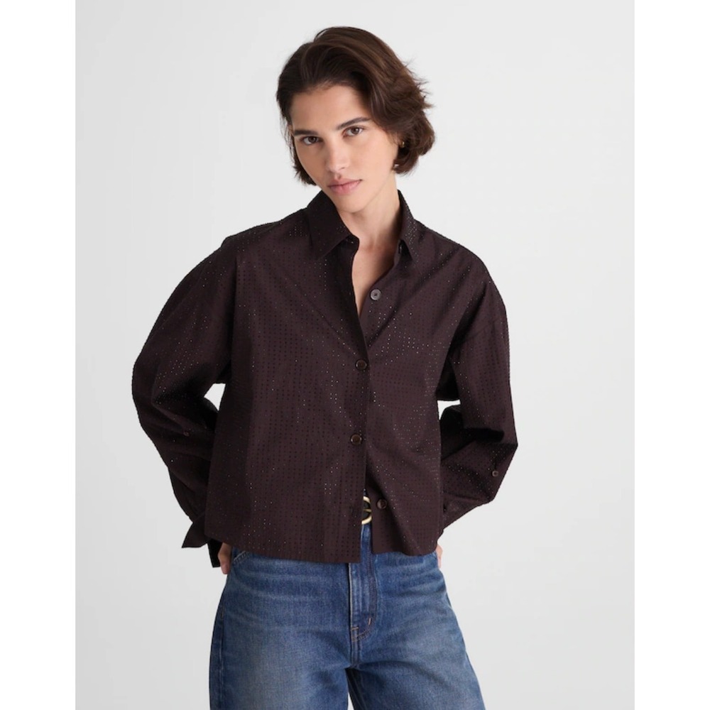 Madewell | NWT Rhinestone Straight-Hem Shirt in Molasses Brown | Sz M